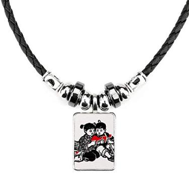 Imagem de DIYthinker Chapéu menino menina mochila livro patriotismo colar joias torque corda pingente de couro