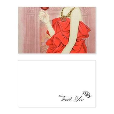 Imagem de Vestido vermelho de beleza pintura chinesa cartão de agradecimento aniversário aniversário agradecimento casamento