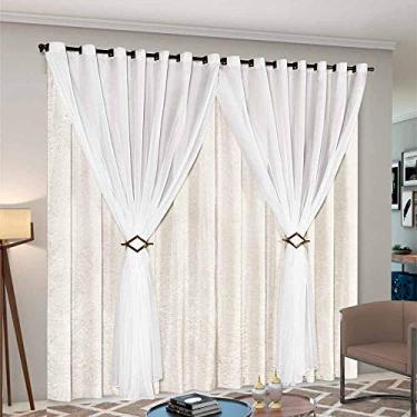 Imagem de Cortina Forro Cetim Amassadinho e Voil 4,00m x 2,50m com Presilhas Cecilia para Sala Quarto - Perola