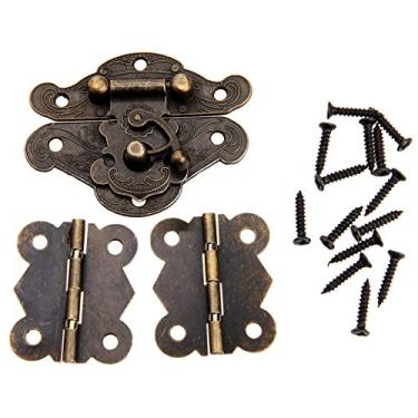 Imagem de 1 pc Antique Bronze Jóias Caso de Caixa De Madeira Alterna de Hasp Latch e 2 pcs Armário Dobradiça Móveis Acessórios Ferro de Ferro de Ferro YYDFPIIA