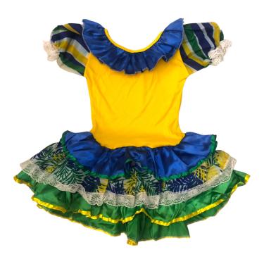 Imagem de Vestido Brasil Verde e Amarelo Infantil para Copa do Mundo Festa Junina Torcida Organizada