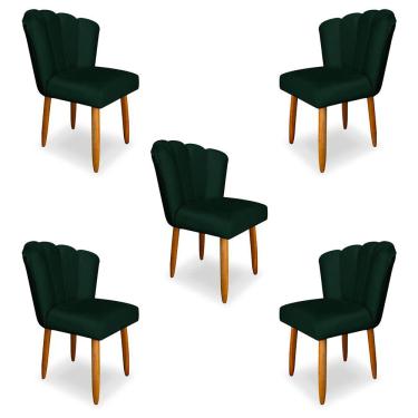Imagem de Kit 5 Cadeiras de Jantar Pétala Estofada Pés Palito Veludo Verde - Montanaris Decor