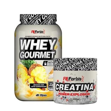 Imagem de Kit Whey Protein Gourmet Pote 907g + Creatina Power Explosion Sem Sabor 300g - FN Forbis Nutrition (Abacaxi com Leite Condensado)