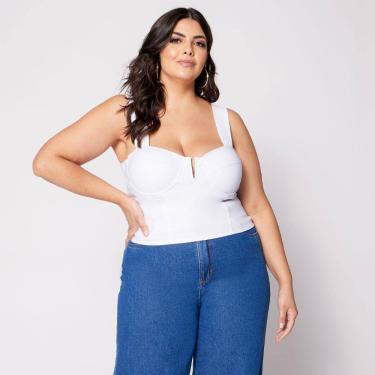Imagem de Blusa Cropped Plus com Aro em V e Bojo Branco