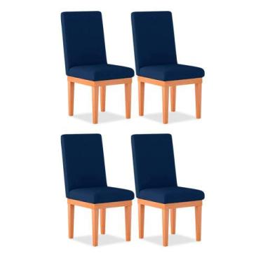 Imagem de Kit 04 Cadeiras Alice Para Sala De Jantar Suede Azul - Madeira Prima D