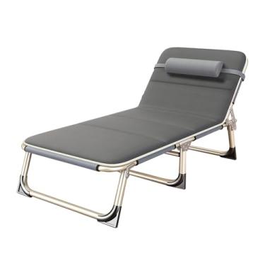 Imagem de Cama Dobrável, Cama De Acampamento Para Uma Pessoa, Espreguiçadeira Reclinável Dobrável, Encosto Reclinável Para Almoço, Para Viagens, Ambientes Internos(Cama dobrável e almofada de algodão)