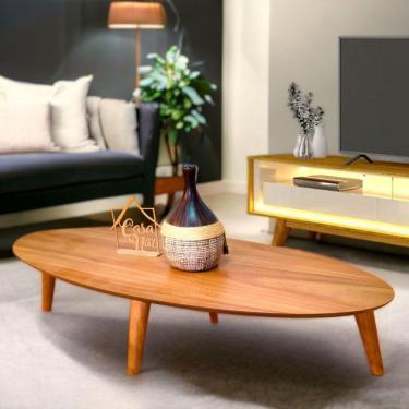 Imagem de Mesa de Centro Oval Orgânico Laminada 100x45cm Londres Mel