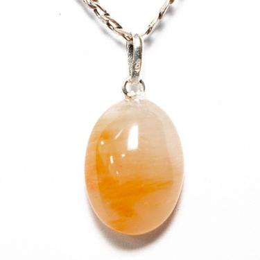 Imagem de Colar Mini Cabochão Aragonita Raio Laranja Pino Prata 950