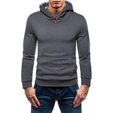 Imagem de Moletom unissex cor sólida suéter retrô slim moletom com capuz bolso fit top com capuz masculino moletom masculino macio, Cinza, XXG