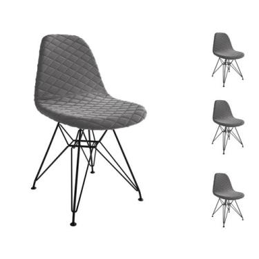 Imagem de Kit 4 Cadeira Jantar Estofada Grafite Eames Base Ferro Preto - Império
