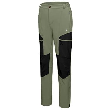 Imagem de Little Donkey Andy Calça feminina forrada de lã, para caminhadas, esqui, neve, inverno, à prova de vento, softshell, quente e repelente de água, sálvia GG