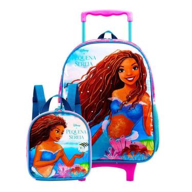 Imagem de Mochila Rodas + Lancheira Témica Sereia Ariel - 40x29x13cm
