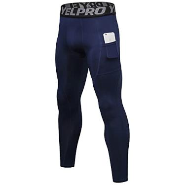 Imagem de Calça masculina de compressão, leggings atléticas, para treino, secagem rápida, camada de base para esportes de basquete, Comprimento total azul-marinho, XGG