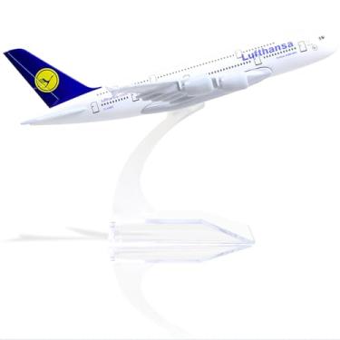 Imagem de QIYUMOKE Airbus A380 Lufthansa 1/400 modelo de avião de metal fundido com suporte Sky Jumbo Airliner Alloy Model Kit para presente para entusiastas da aviação