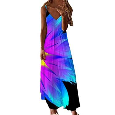 Imagem de Vestidos maxi de praia multicoloridos estampados moda feminina vestidos casuais folha de bordo colorida botão casual, Azul escuro, GG