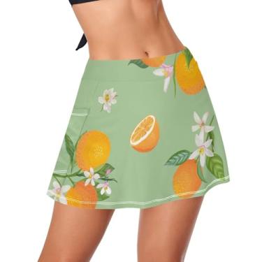 Imagem de KLL Fruit Vintage Green Saia de natação feminina controle de barriga roupa de banho roupa de banho de secagem rápida, Flores laranja-limão, P