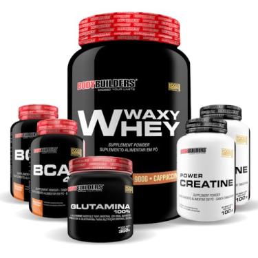 Imagem de Kit Waxy Whey 900g + 2x BCAA 100g + 2x Power Creatina 100g + Pré-treino Voltz 250g - BODYBUILDERS (Médio, Cappuccino)
