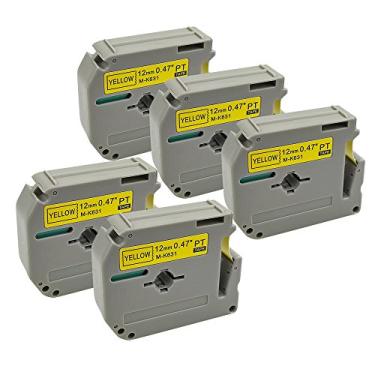 Imagem de Label Orison 5PK P-Touch M Tape M-631 MK631 M631 M-K631 M-K631 Compatível com Brother Label Maker PT-65 PT-70 PT-80 PT-90, 1/2 polegada, preto sobre amarelo, 12 mm (0,47 polegadas) x 8 m (26,2 pés)