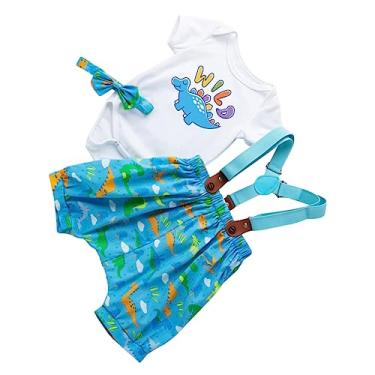 Imagem de TENDYCOCO 1 conjunto macaquinho macacão de manga curta para bebês ternos de bebê para meninos terno infantil terno terno terno bolo roupa, Azul, 36x47cm