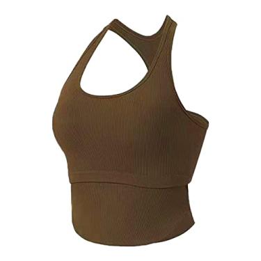 Imagem de Camiseta feminina costas nadador gráfica para treino plus size sem mangas elegante verão blusa rodada colete formal, Marrom, M