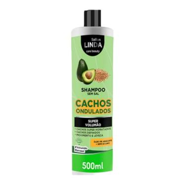 Imagem de Shampoo Cachos Ondulados 500ml com Óleo de Abacate e Semi Di Lino Hidratação Profunda e Nutrição Intensa Sem Sal Sallon Linda