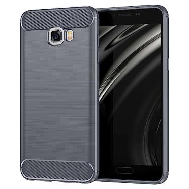 Imagem de Capa de celular para Samsung Galaxy C5 Pro, fibra de carbono refinada, anti-queda, anti-impressões digitais, proteção total cinza