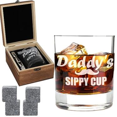 Imagem de Conjunto de copos de uísque Daddy's Sippy Cup - Presentes únicos engraçados para papai novo - Presentes legais de uísque escocês Bourbon para pai marido, copo antigo de 325 ml com 4 pedras de granito