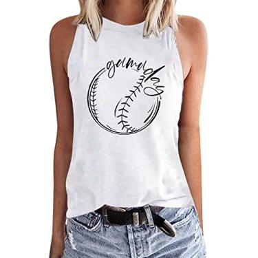 Imagem de PKDong Camisetas femininas de beisebol para mamãe de beisebol, regatas casuais para mulheres, gola redonda, sem mangas, camisetas femininas, Preto, XXG