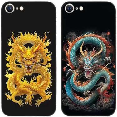 Imagem de 2 peças de dragão chinês impresso TPU gel silicone capa traseira para Apple iPhone todas as séries (iPhone 7 / iPhone 8)
