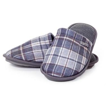 Imagem de Chinelo de Quarto Masculino Fechado Xadrez Azul Moletinho - 10.08.016-Masculino