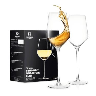 Imagem de GLASKEY Conjunto de 2 taças de vinho branco, copo de vinho de cristal soprado à mão, 425 g de haste longa Chardonnay taça de vinho para tinto e branco, melhor presente para uso diário, Natal