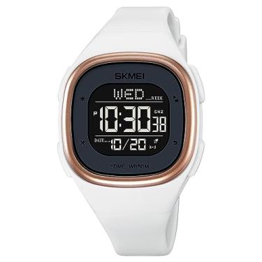 Imagem de Gosasa Relógio de pulso masculino minimalista quadrado à prova d'água para esportes ao ar livre com cronômetro, contagem regressiva, unissex, Branco e preto, Esportes