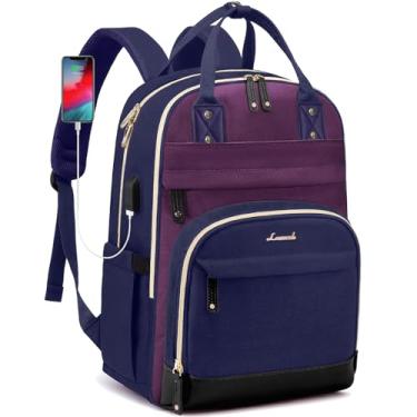 Imagem de LOVEVOOK Mochila feminina para laptop, serve para laptop de 15,6 polegadas, bolsa antifurto de viagem, trabalho, negócios, impermeável, mochila universitária, roxa-azul-preta, Roxo-azul-preto, 15.6