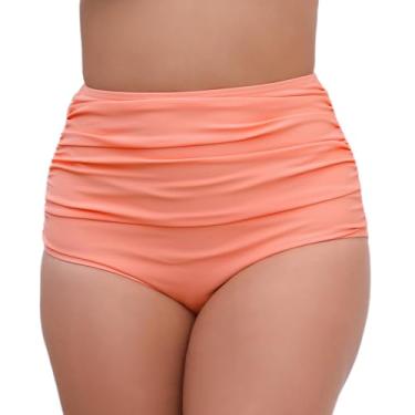 Imagem de JOYBIK Calcinha de biquíni franzida cintura alta feminina com controle de barriga e secagem rápida, Pêssego 3, M