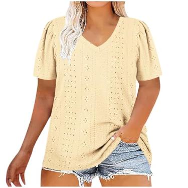 Imagem de Camiseta feminina plus size de ajuste solto para outono verão manga curta recortada lisa camiseta feminina 2024 na moda, E-05 amarelo mostarda, G