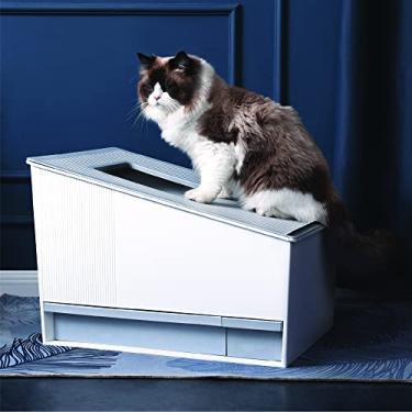 Imagem de HONEY CARE Caixas de areia de gato autolimpantes premium, sem escopo, habilitado para Wi-Fi, controle de aplicativo, caixa de areia automática para gatos, branco fosco (A61)