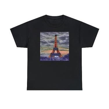 Imagem de Torre Eiffel ao pôr do sol - Camiseta unissex de algodão pesado, Preto, P