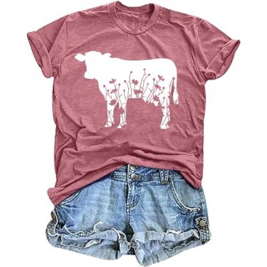 Imagem de Camiseta feminina vaca vaca gado vaqueira camiseta engraçada estampa animal vintage camiseta western camiseta Farm Life Tops, Floral-rosa 2, P