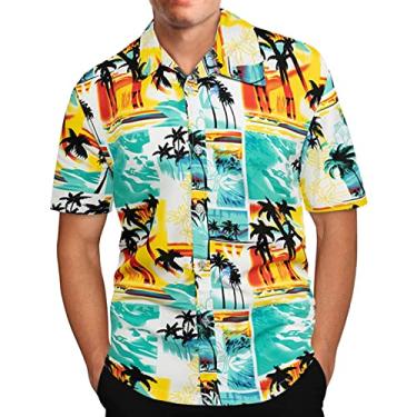Imagem de Camisas de manga curta para homens verão outono gola alta linho férias básico blusas masculinas 2024 moda Y2K, A-76 amarelo mostarda, G