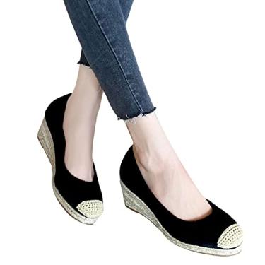 Imagem de Sandálias plataforma femininas rasteiras espadrille Wedge sandálias casuais para mulheres, sandálias de praia, sandálias femininas, Preto, 8.5 Narrow