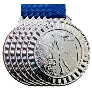 Imagem de Kit 5 Medalhas Basquete Basquetebol Premiação Torneio 4,5 Cm prata