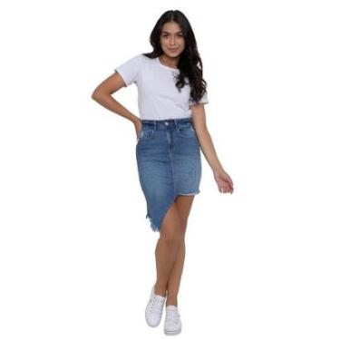 Imagem de Saia Jeans Assimétrica Curta Feminina-Feminino