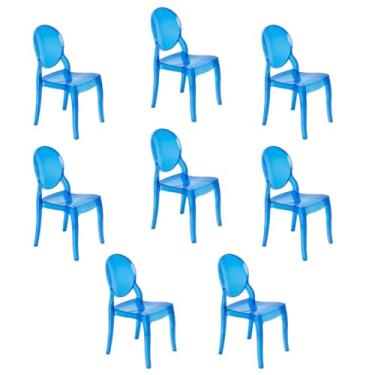 Imagem de Kit 8 Cadeiras de jantar Elizabeth Ghost acrílica transparente - Azul Translucido Azul translúcido