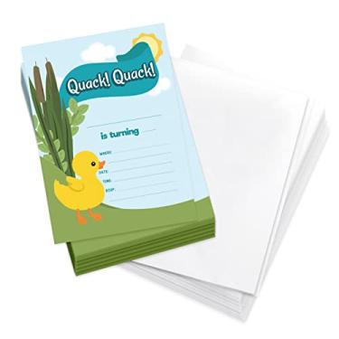 Imagem de Coastal Palm Cartões de convite de convites de feliz aniversário de pato (25 unidades) com envelopes e adesivos de selo vinil meninas festa infantil (design 25ct 2)