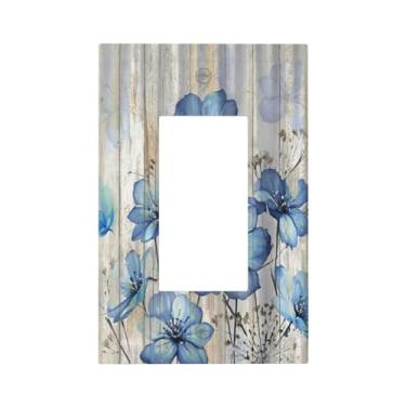 Imagem de Xuejiaku Capas decorativas Boho azul aquarela flor vintage placa de madeira 1 gangue única decoração GFCI dispositivo placa de cobertura de interruptor de luz 1 placa de parede basculante jumbo capa