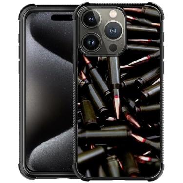 Imagem de ZHEGAILIAN Capa compatível com iPhone 16 Pro Max, AK 47, capas de munição de metralhadora, parte traseira de vidro temperado + capa protetora de TPU de silicone macio para iPhone 16 Pro Max.