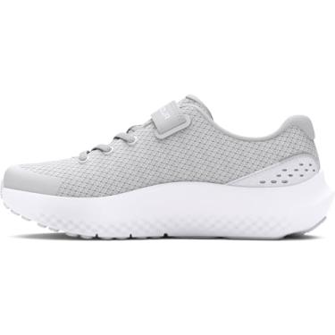 Imagem de Under Armour Tênis feminino pré-escolar Surge 4 fecho alternativo, (100) cinza halo/branco/iridescente, 14