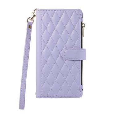 Imagem de Crossbody Cards Solt Zipper Wallet Capa de couro para iPhone 15 Pro Max 15 Plus 14 13 12 11 Bolsa Bolsa Alça de mão Capa Suporte, Roxo claro, para iPhone 15