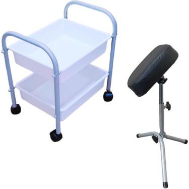 Imagem de Kit Carrinho Auxiliar 2 Bandejas Manicure Apoio De Pé Parapé RENOVAR M