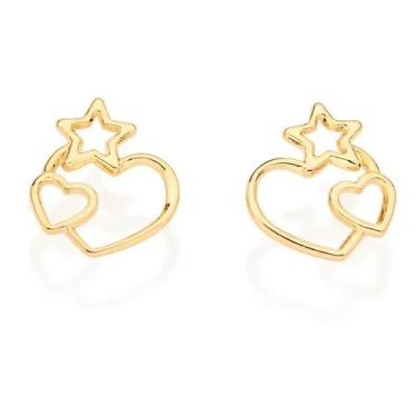 Imagem de Brincos banhado ouro 3x 24k 18k e 22k ou prata 925 femininos coração p